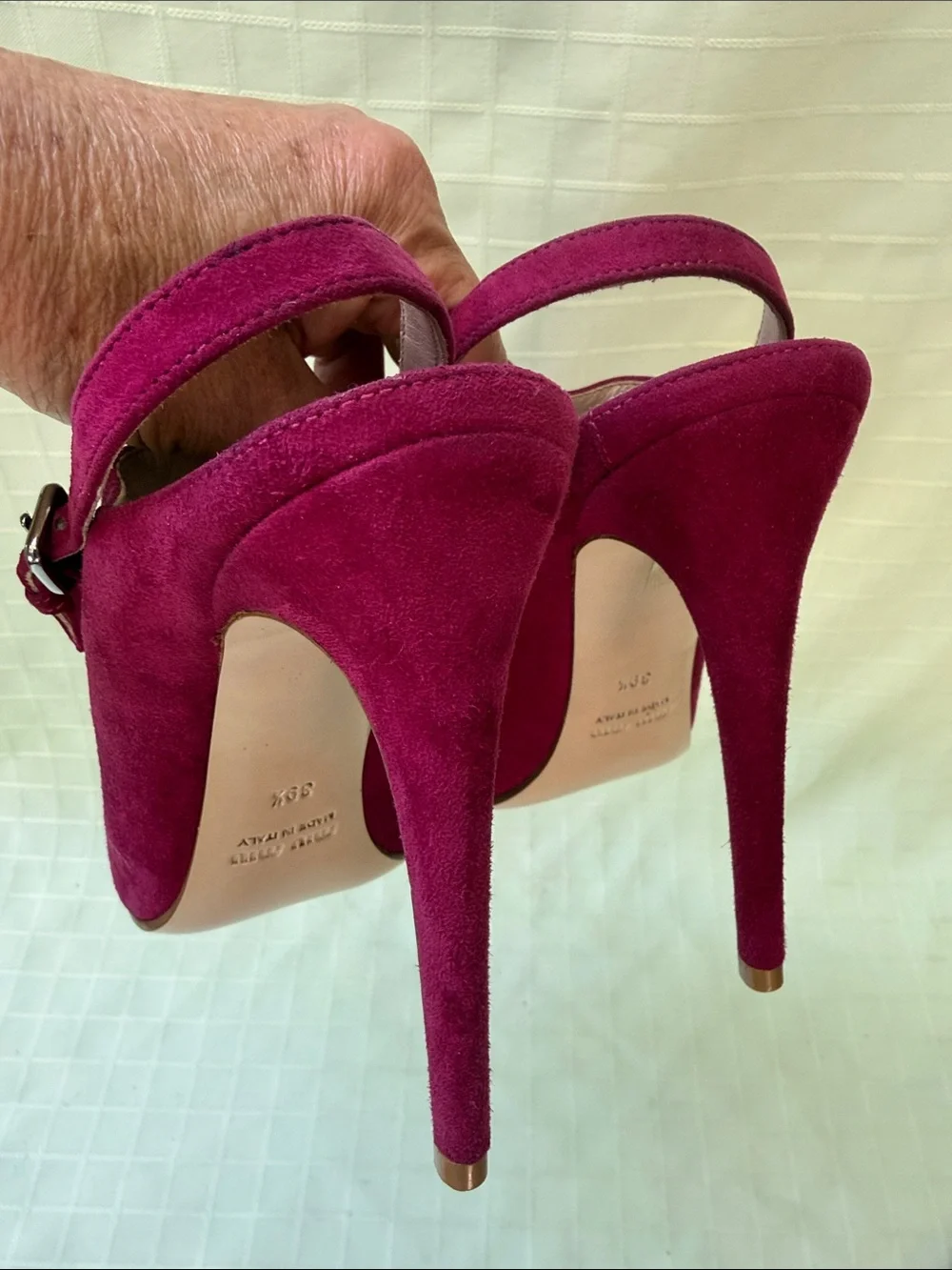Miu Miu Magenta Suede Pointed-Toe Slingback Heels with Dust Bag